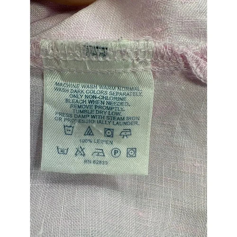 Lands' End Women's Pink Linen Short Sleeve Button-Up Shirt XL 18-20 Casual